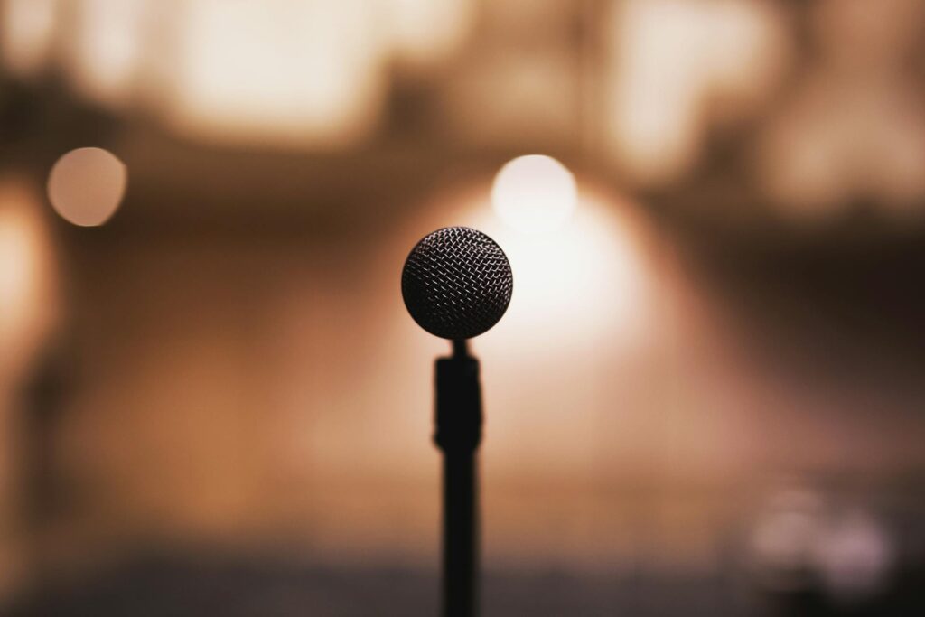 Microphone on a stand symbolizing free speech and public discourse
