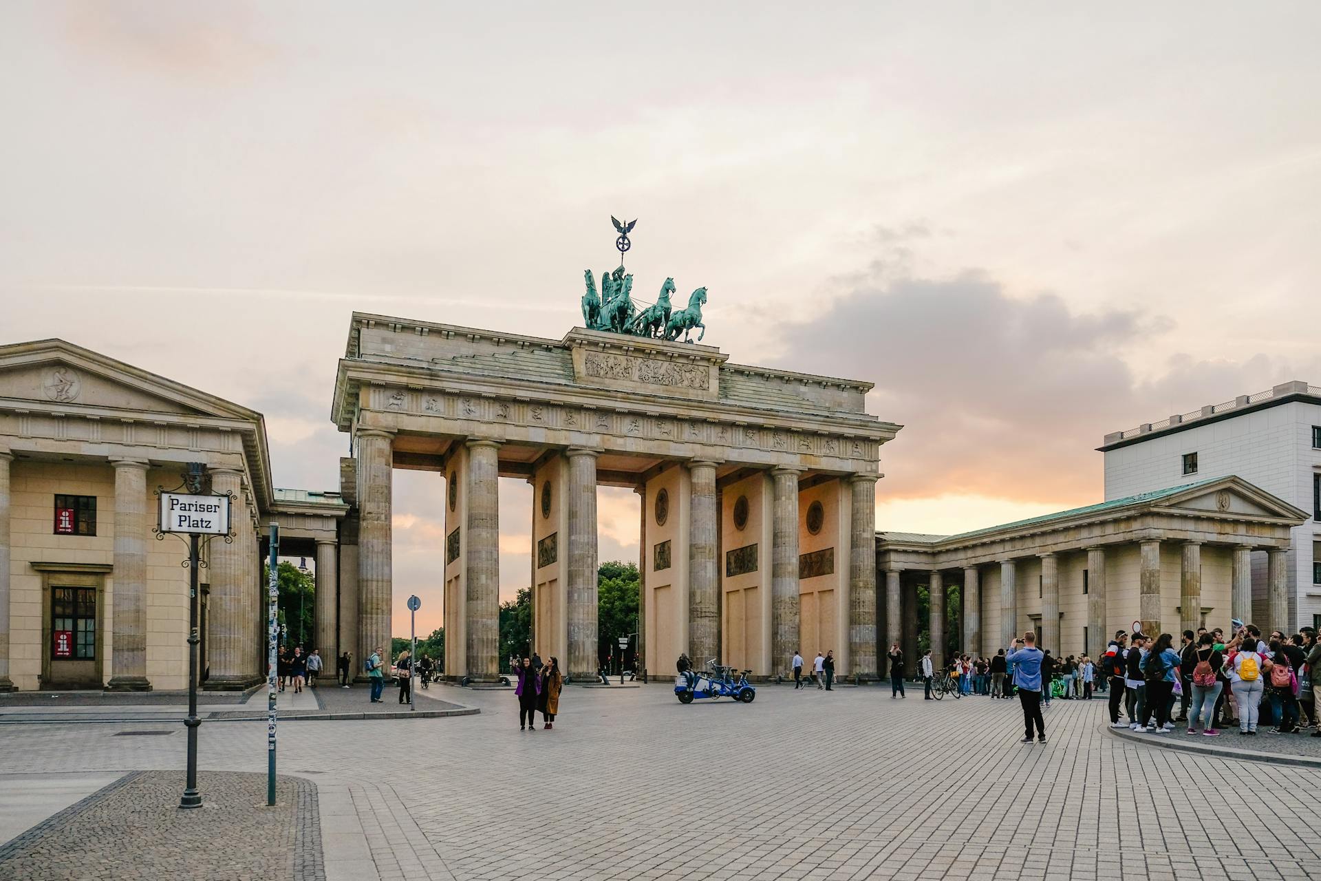 Brandenburg Gate in Berlin at sunset — symbol of European history and the political upheavals of the 20th century
