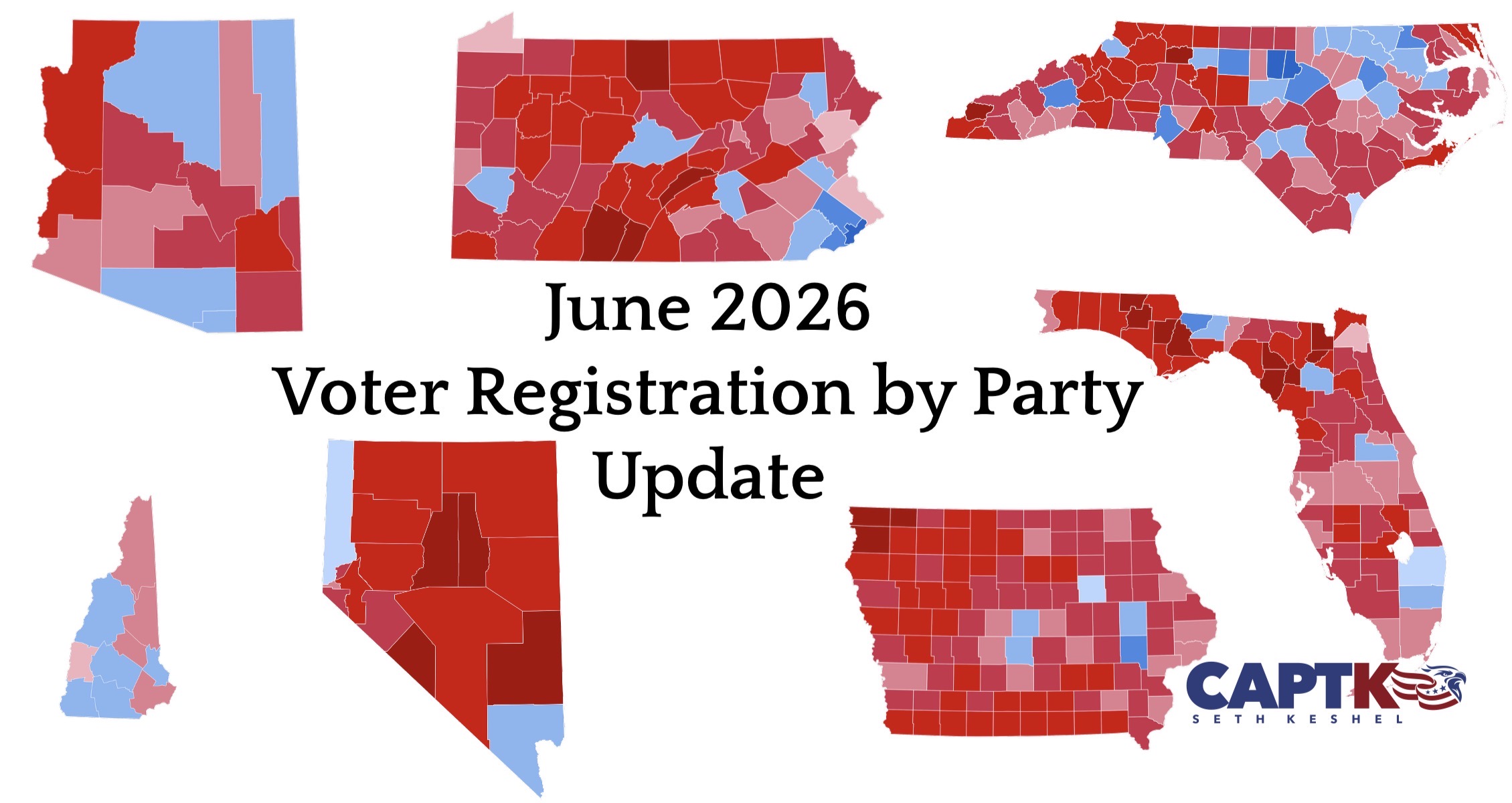 Voter registration by party in 2026 and 2028 battleground states