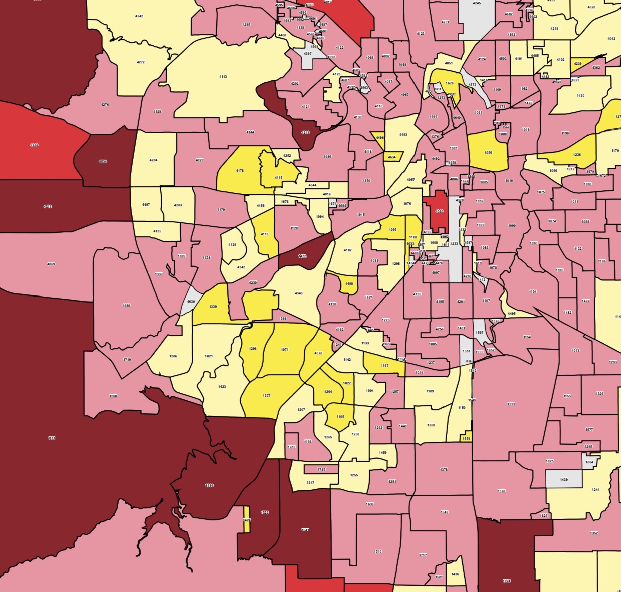 Tarrant County, Texas precinct map showing GOP vote atrophy in 2024 versus 2020 and 2016