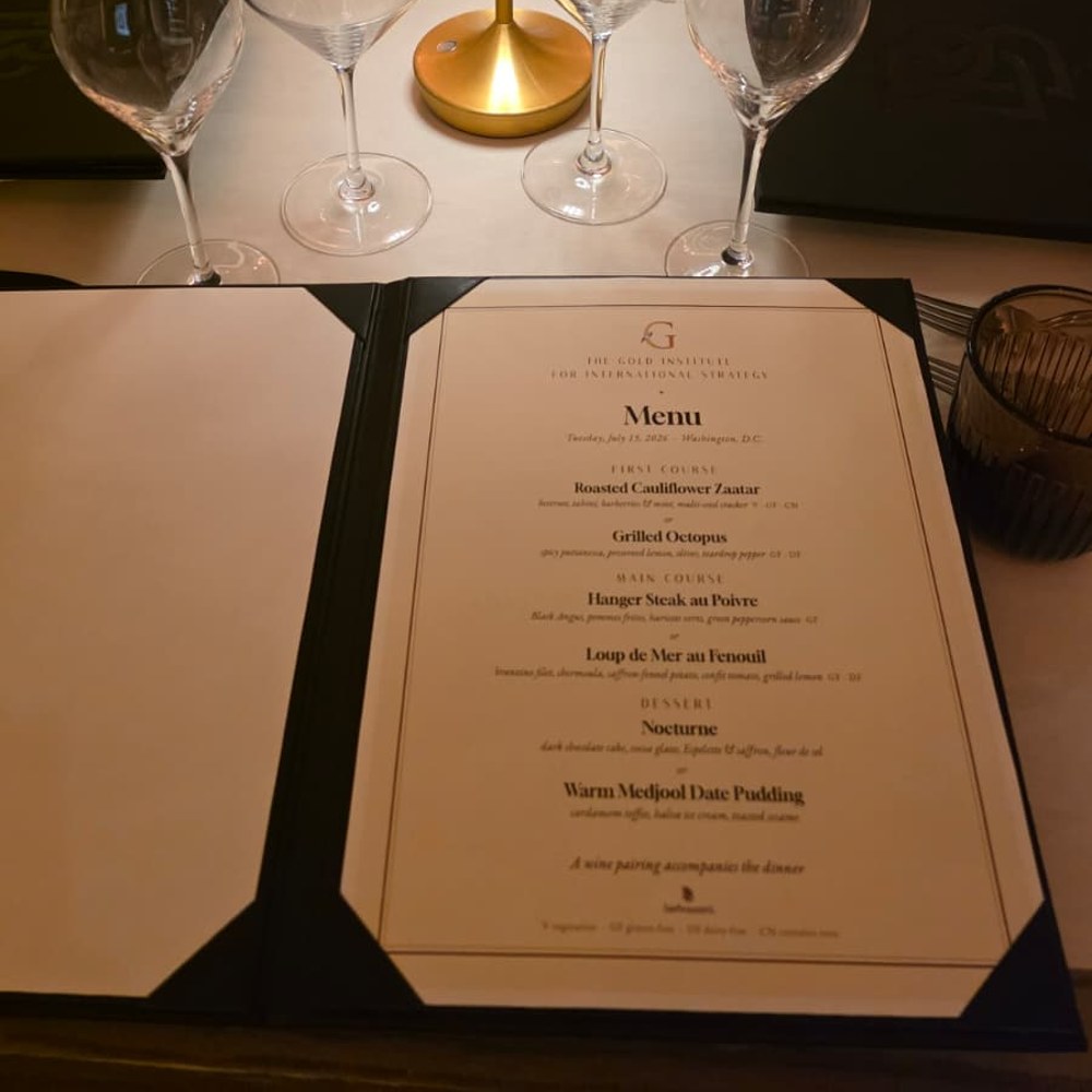 The evening's menu at the Gold Institute private dinner