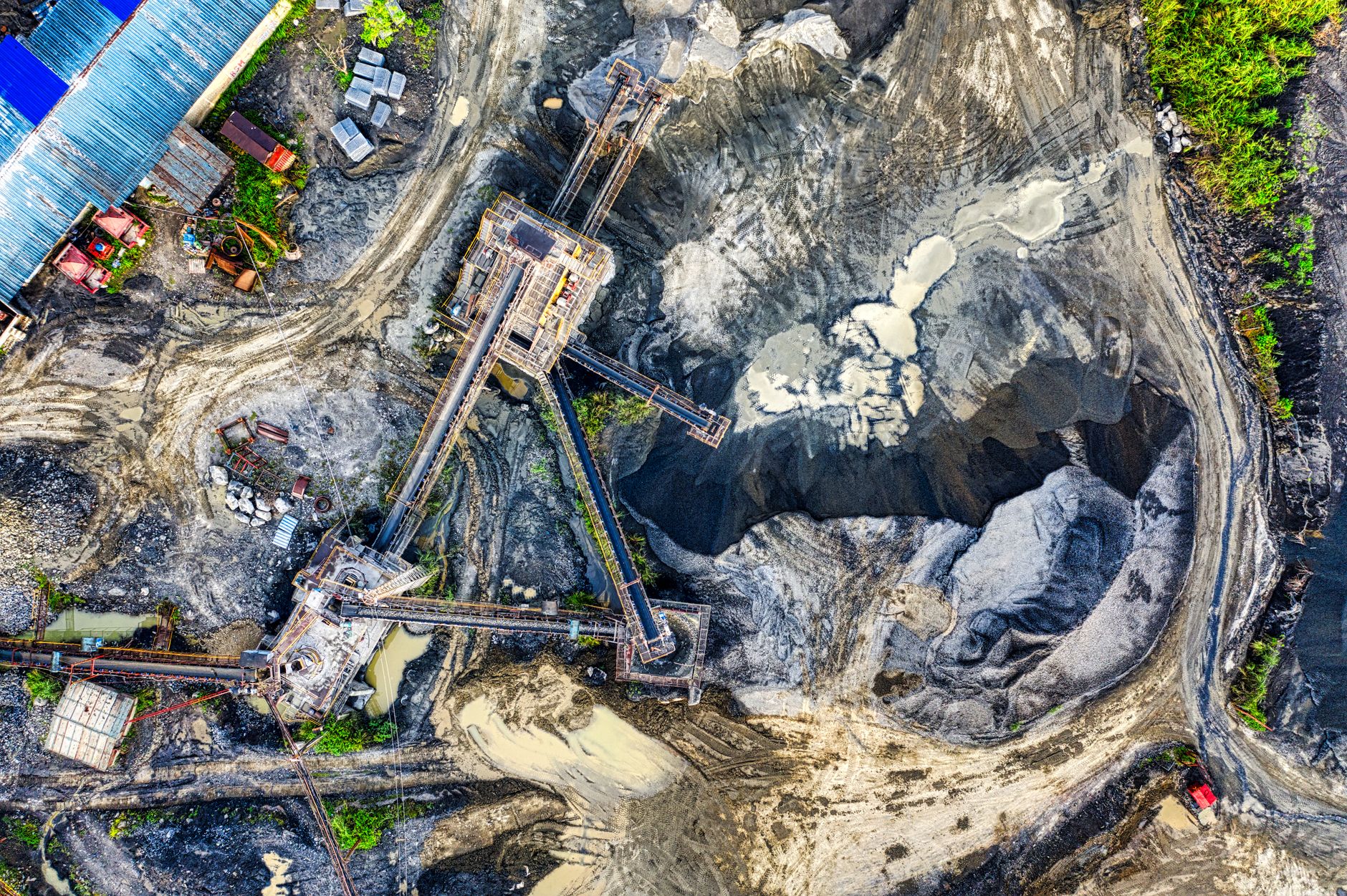 Aerial drone shot of an industrial mining site