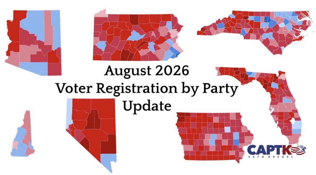 Voter registration by party chart for key 2026 and 2028 battleground states