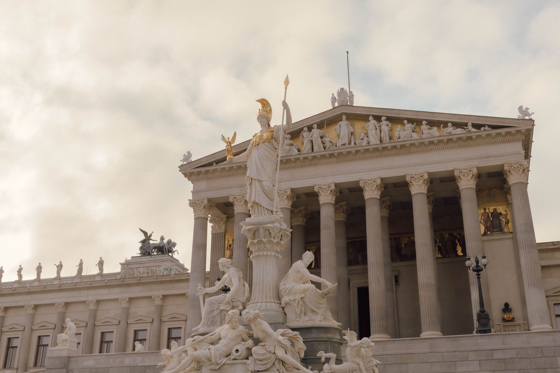 The Austrian Parliament Building and Pallas Athene Fountain in Vienna