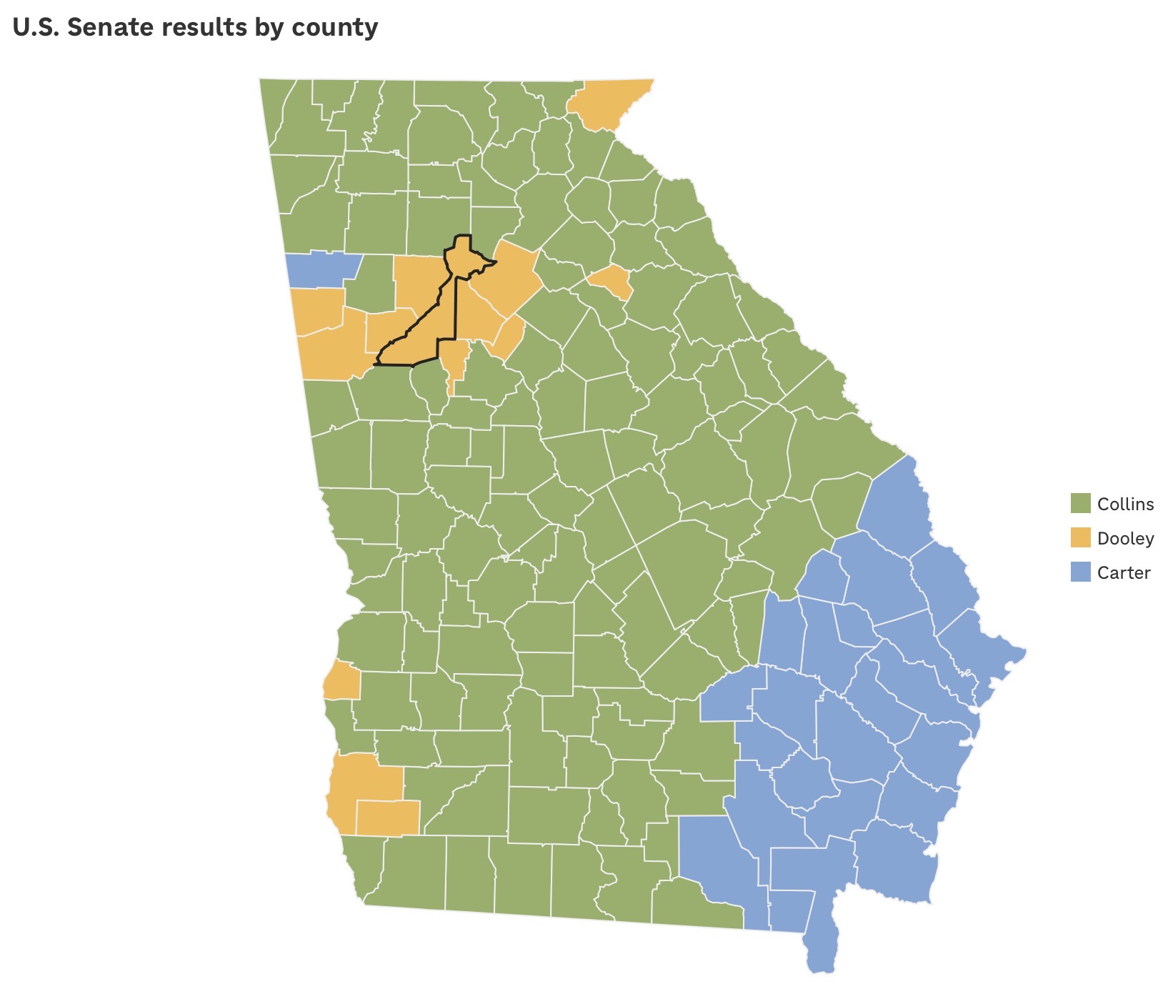 County map of the Georgia Republican primary runoff with Fulton County highlighted