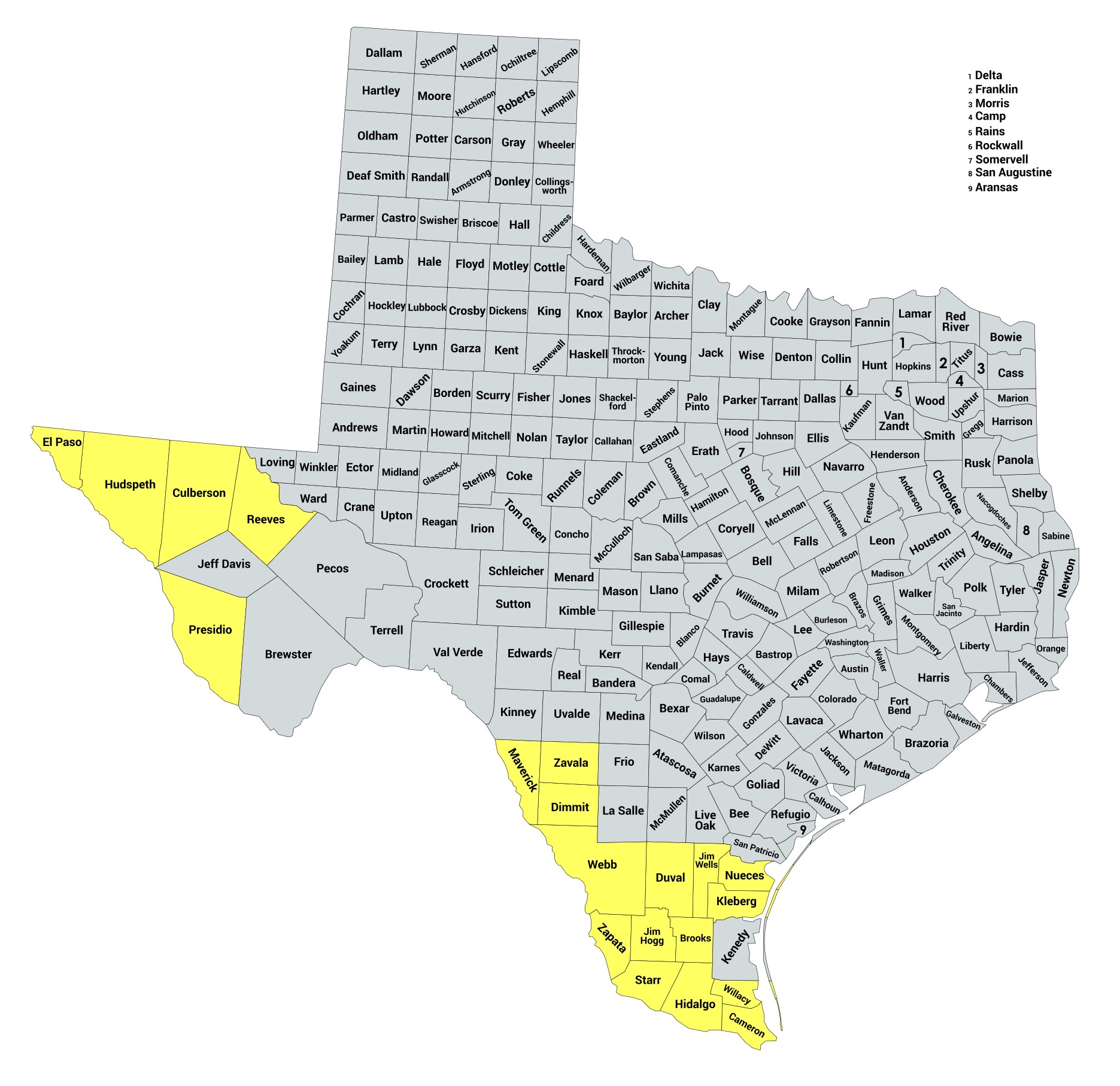 Map of the overwhelmingly Latino "Trump special" counties in Keshel's Texas model
