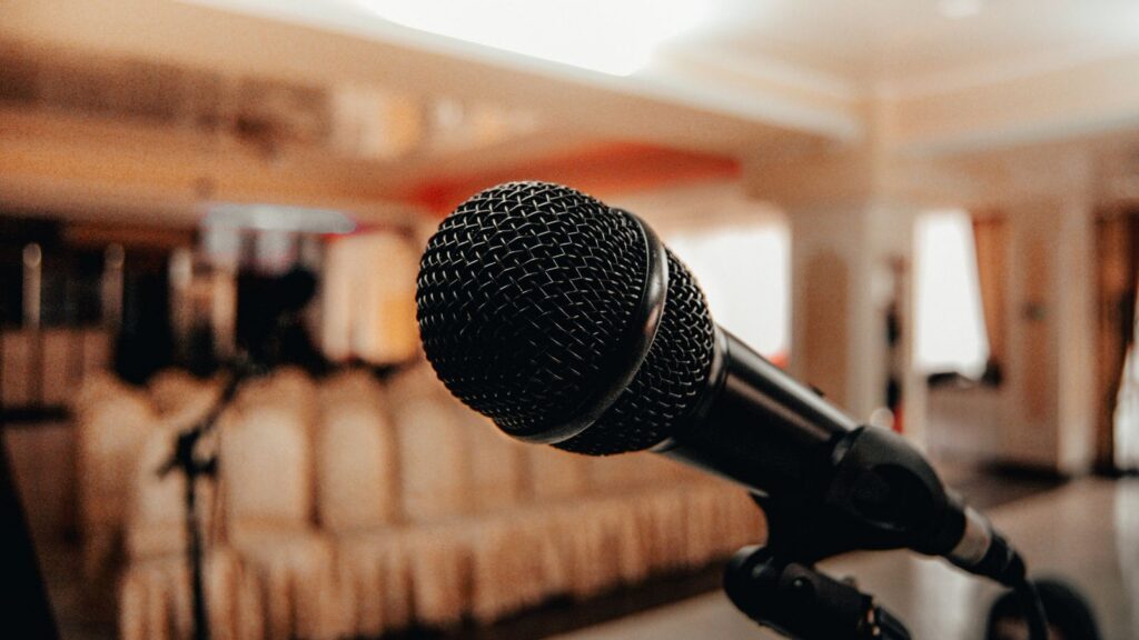 Microphone on a lectern in a conference hall