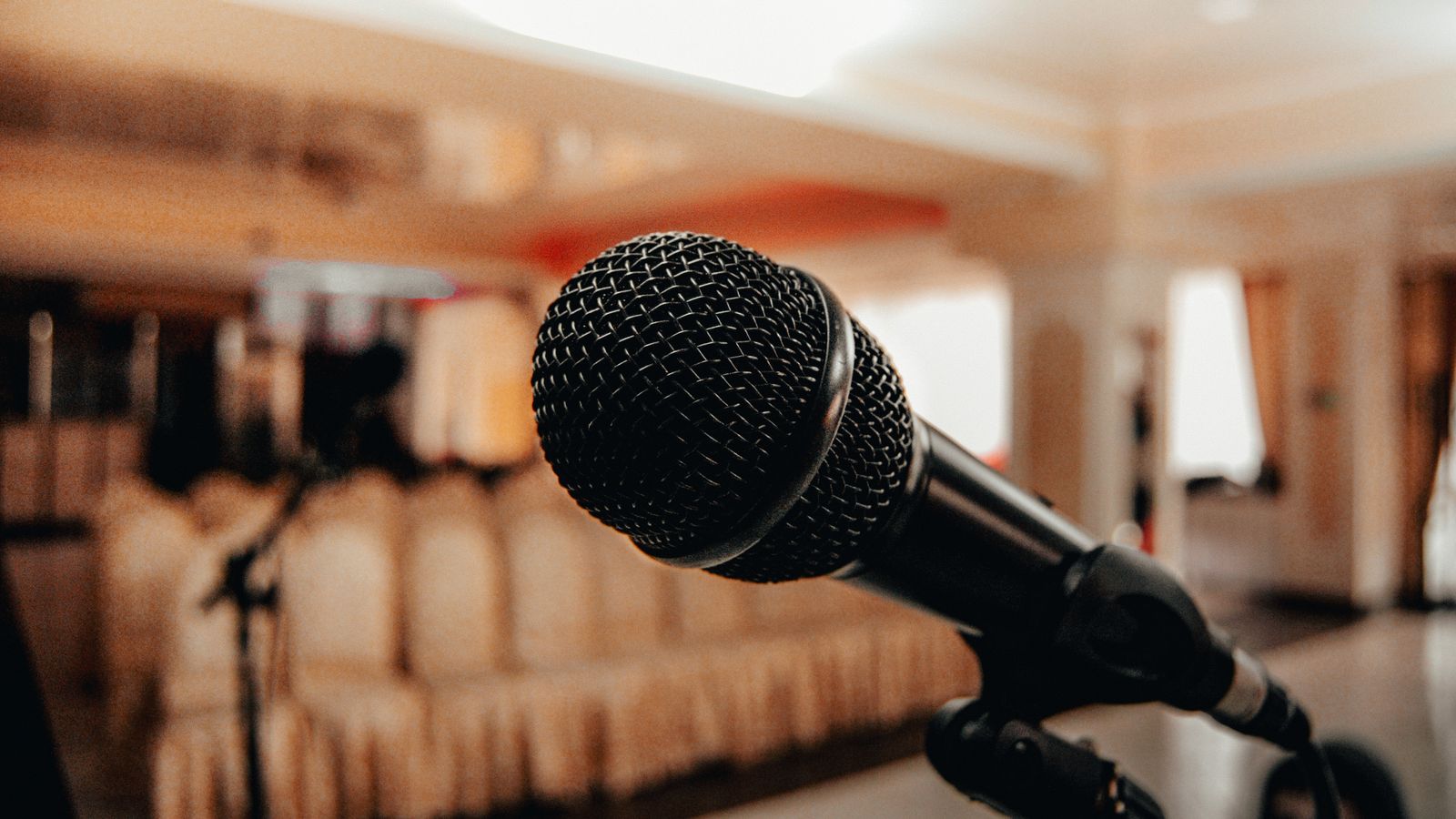 Microphone on a lectern in a conference hall