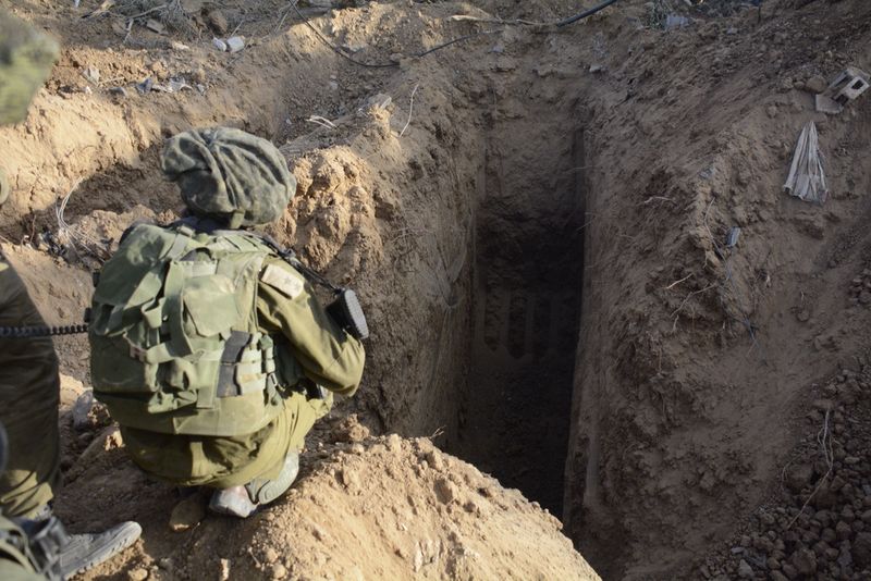 IDF soldiers uncover a Hamas tunnel shaft in Gaza