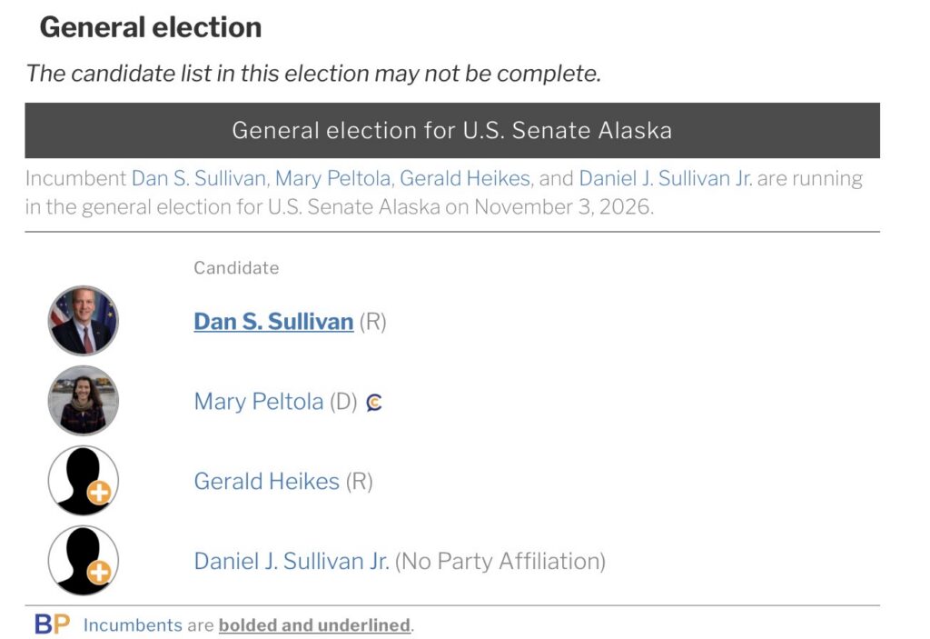Graphic introducing the Alaska U.S. Senate race candidates