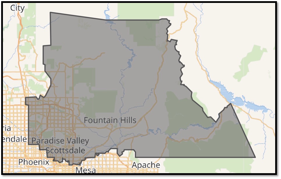 Map of Arizona's 1st Congressional District in northeastern Maricopa County