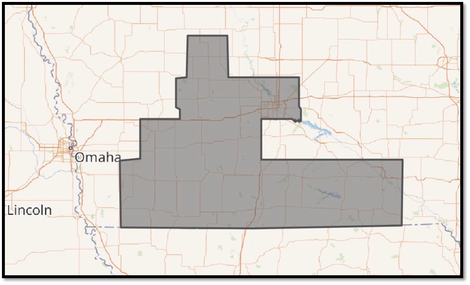 Map of Iowa's 3rd Congressional District in southwest Iowa