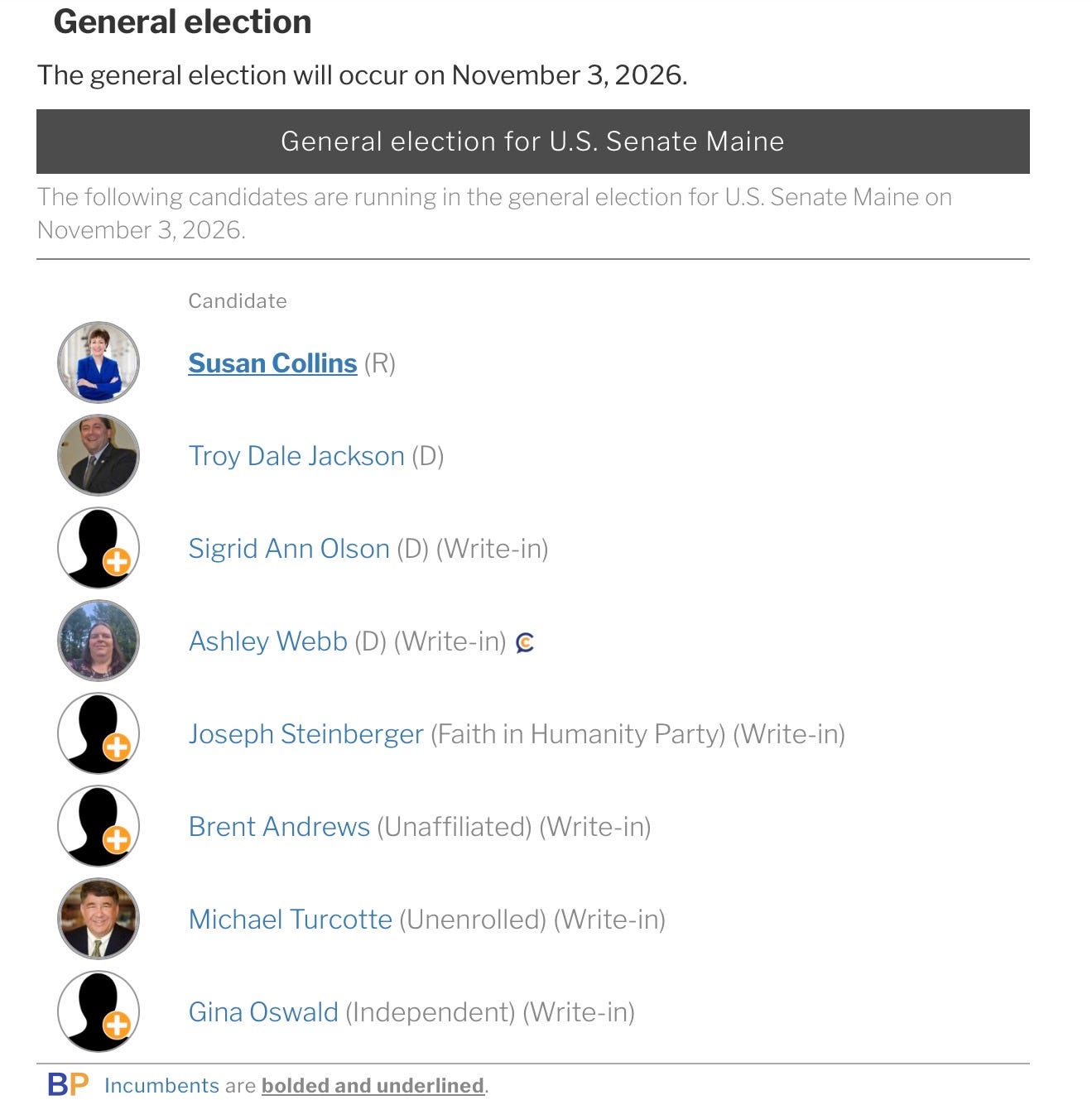 Graphic introducing the Maine U.S. Senate race candidates