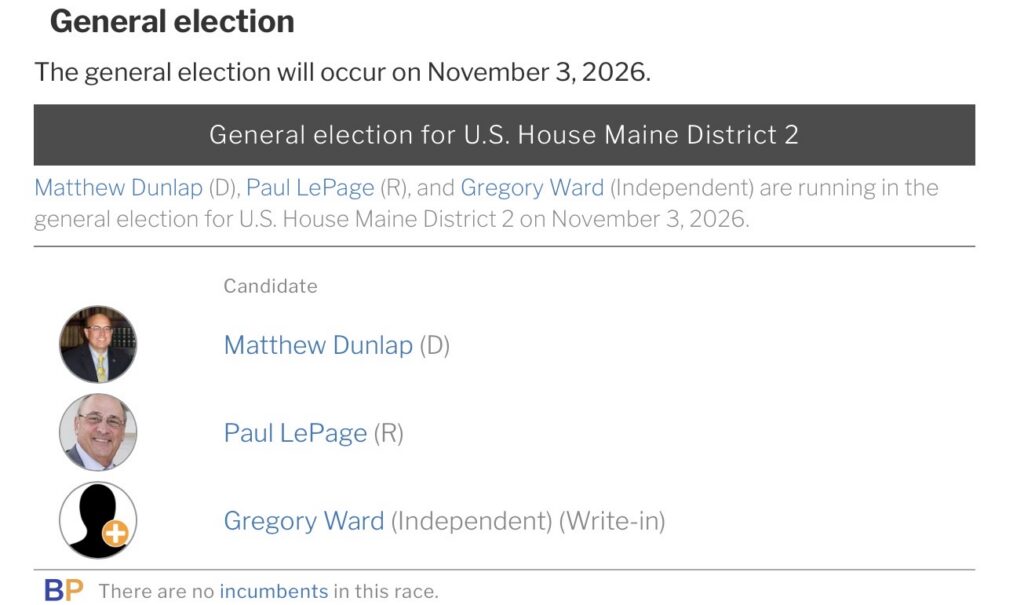 Graphic introducing the ME-2 U.S. House race candidates