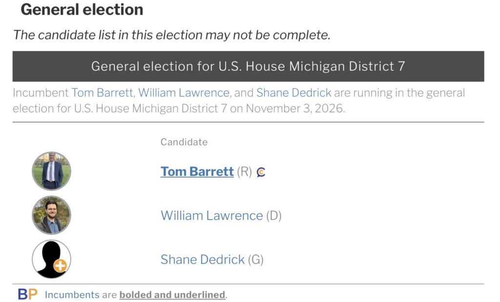 Graphic introducing the MI-7 U.S. House race candidates