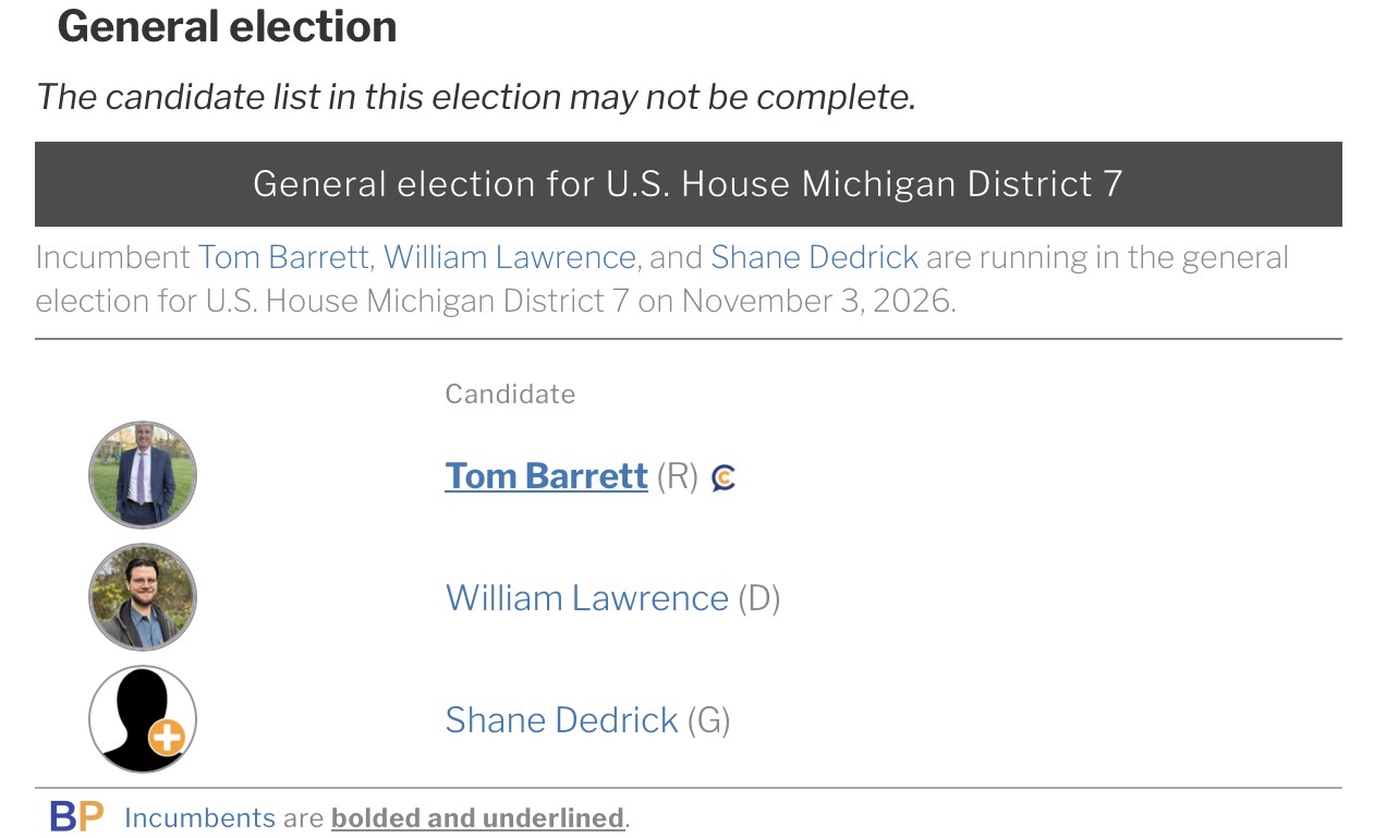 Graphic introducing the MI-7 U.S. House race candidates