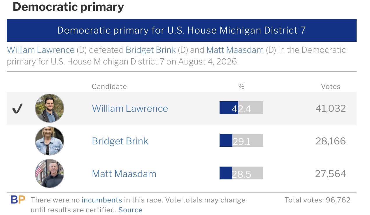 2026 MI-7 Democrat primary results