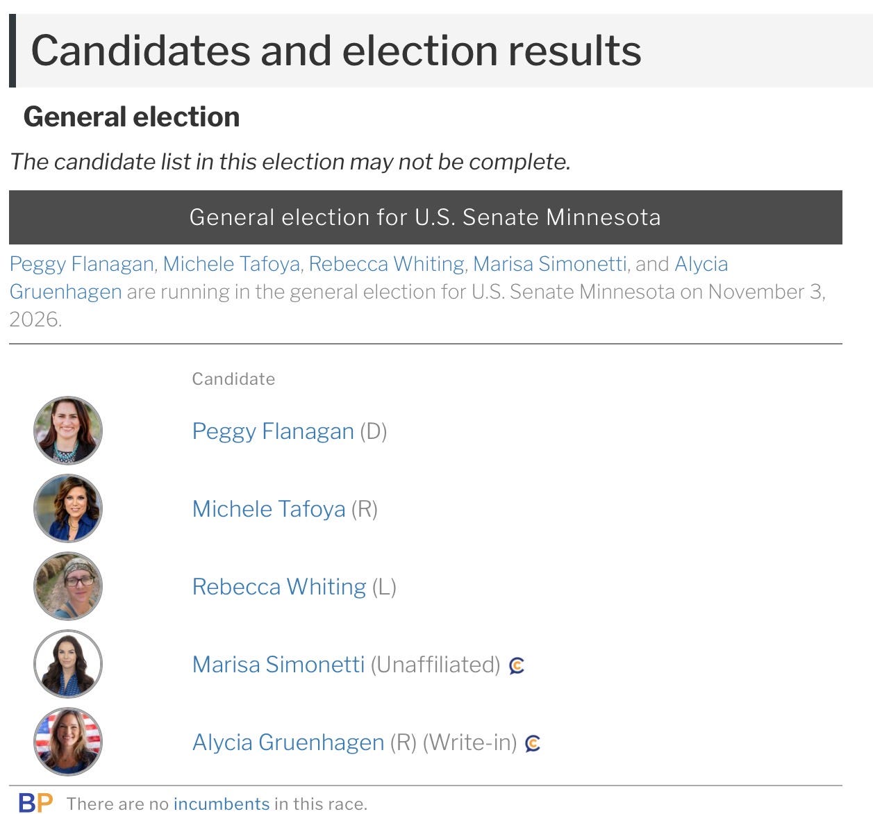 Graphic introducing the Minnesota U.S. Senate race candidates