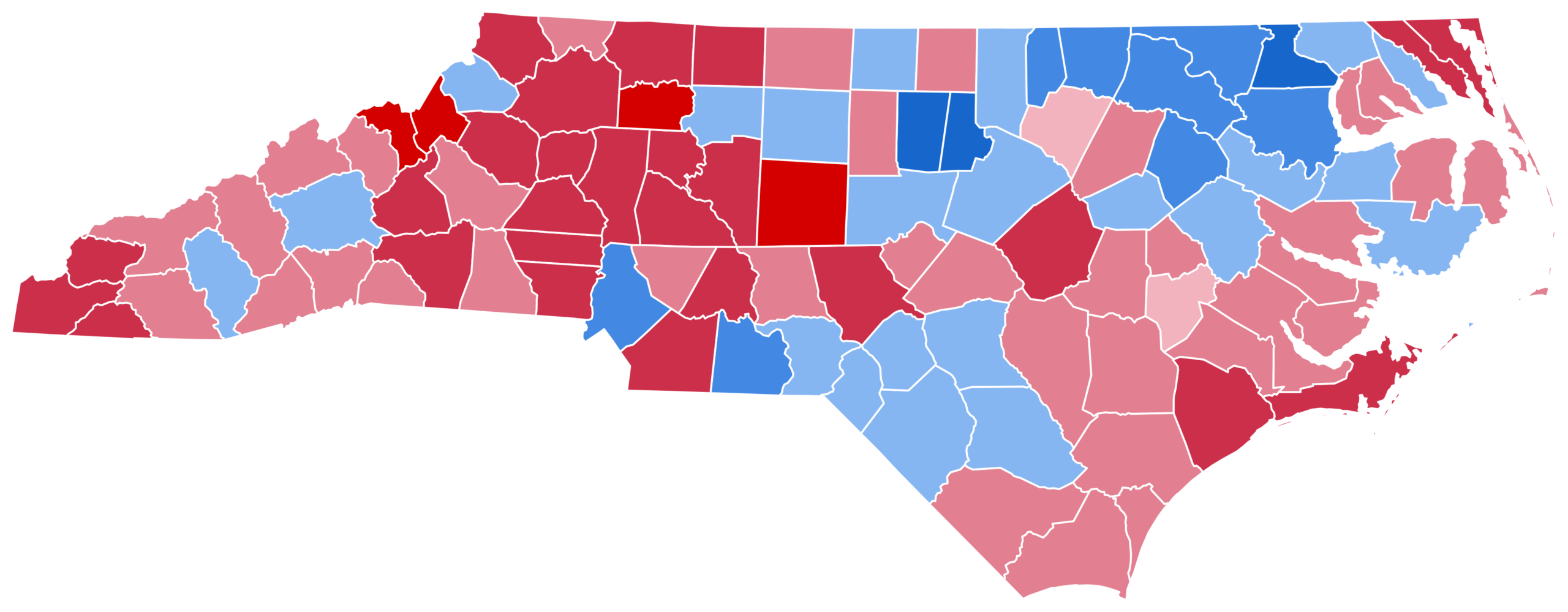 County map of the 2008 presidential election in North Carolina