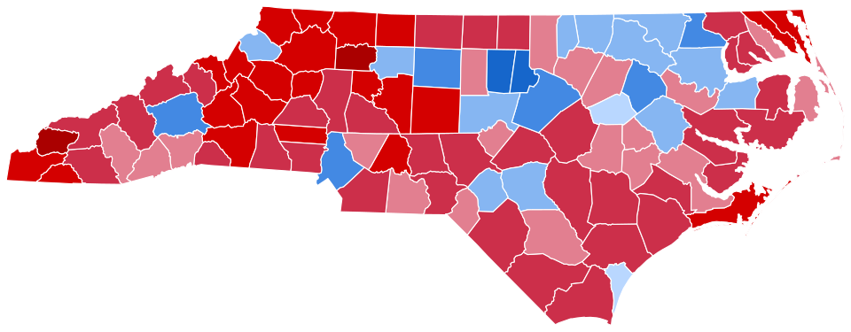 County map of the 2024 presidential election in North Carolina