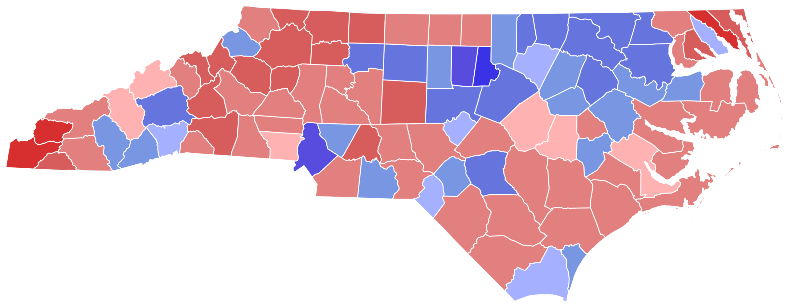 County map of the 2024 gubernatorial election in North Carolina
