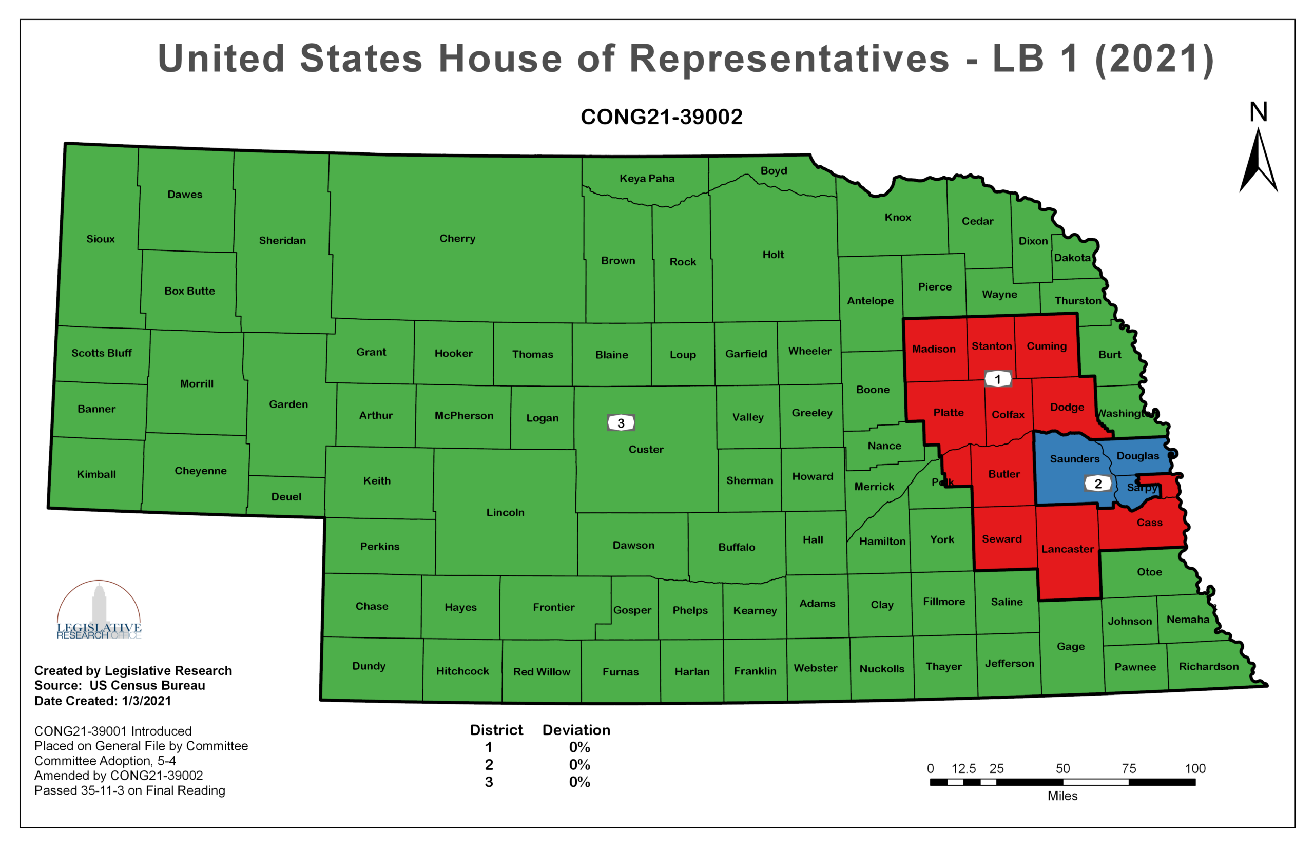 Map of Nebraska's three congressional districts