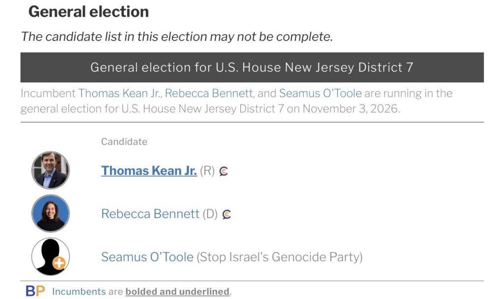 Graphic introducing the NJ-7 U.S. House race candidates