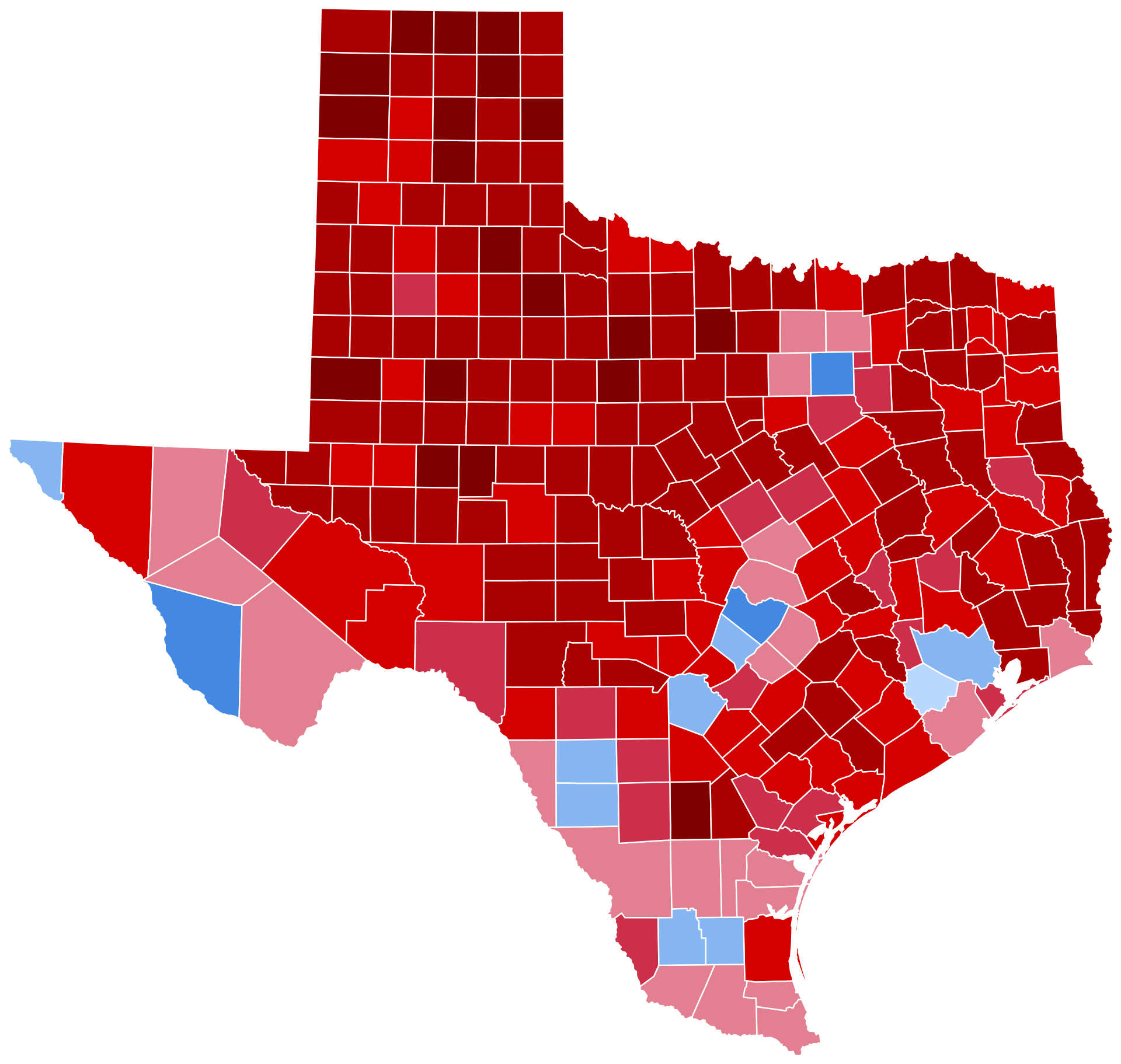 Map of Texas county results